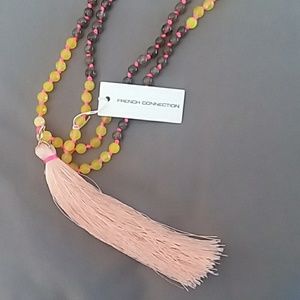NEW French Connection pink tassel bead necklace